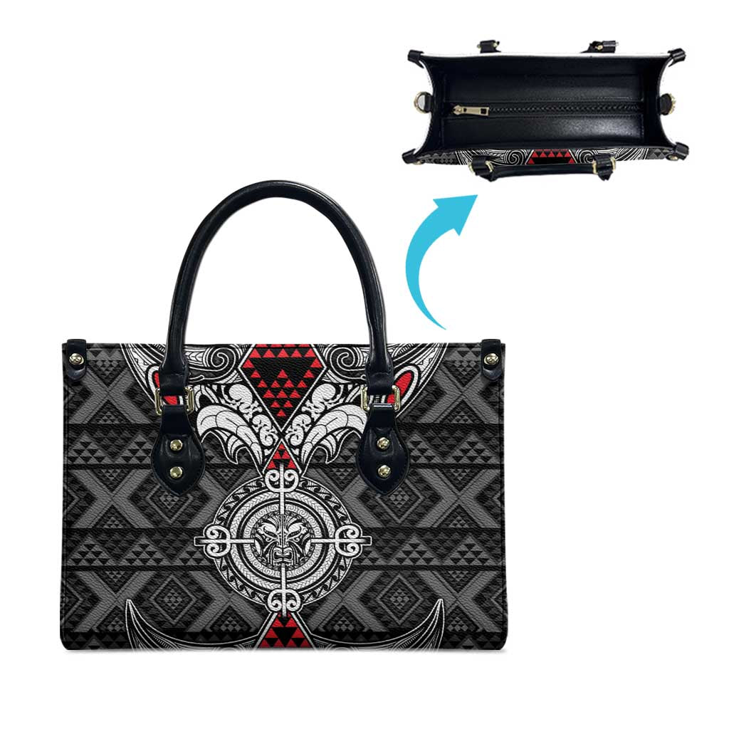 Black Aotearoa Taniko Motif Leather Bag Vintage Maori New Zealand Tribal Art Pattern - Polynesian Pride