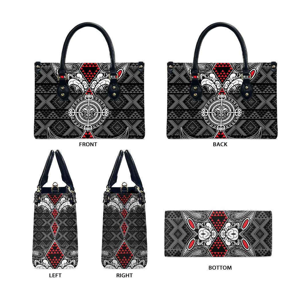 Black Aotearoa Taniko Motif Leather Bag Vintage Maori New Zealand Tribal Art Pattern - Polynesian Pride