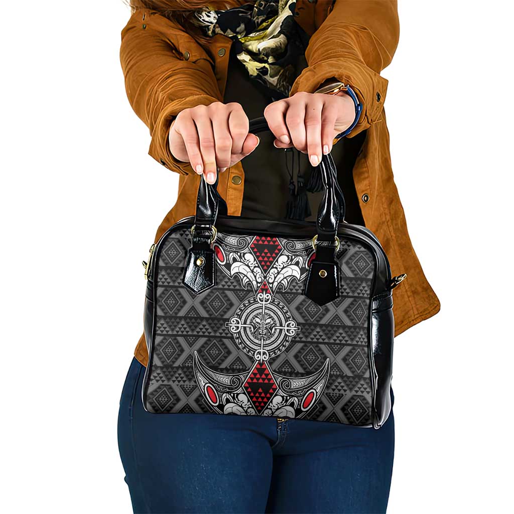 Black Aotearoa Taniko Motif Shoulder Handbag Vintage Maori New Zealand Tribal Art Pattern