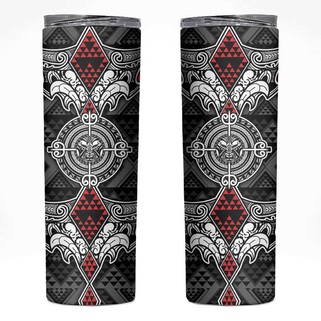 Black Aotearoa Taniko Motif Skinny Tumbler Vintage Maori New Zealand Tribal Art Pattern LT9 Black - Polynesian Pride