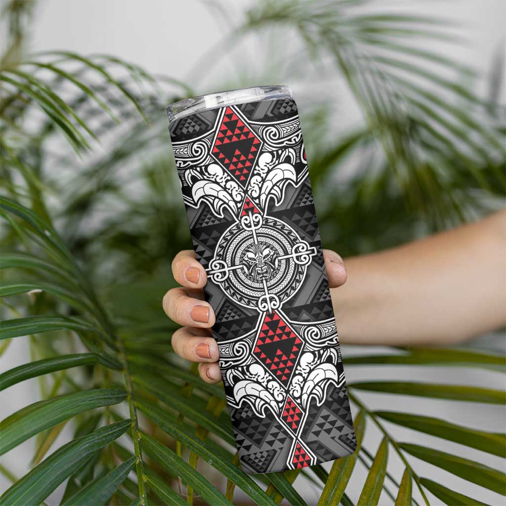 Black Aotearoa Taniko Motif Skinny Tumbler Vintage Maori New Zealand Tribal Art Pattern LT9 - Polynesian Pride