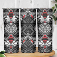 Black Aotearoa Taniko Motif Skinny Tumbler Vintage Maori New Zealand Tribal Art Pattern LT9 - Polynesian Pride