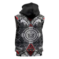 Black Aotearoa Taniko Motif Sleeveless Hoodie Vintage Maori New Zealand Tribal Art Pattern - Polynesian Pride