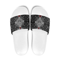 Black Aotearoa Taniko Motif Slide Sandals Vintage Maori New Zealand Tribal Art Pattern - Polynesian Pride