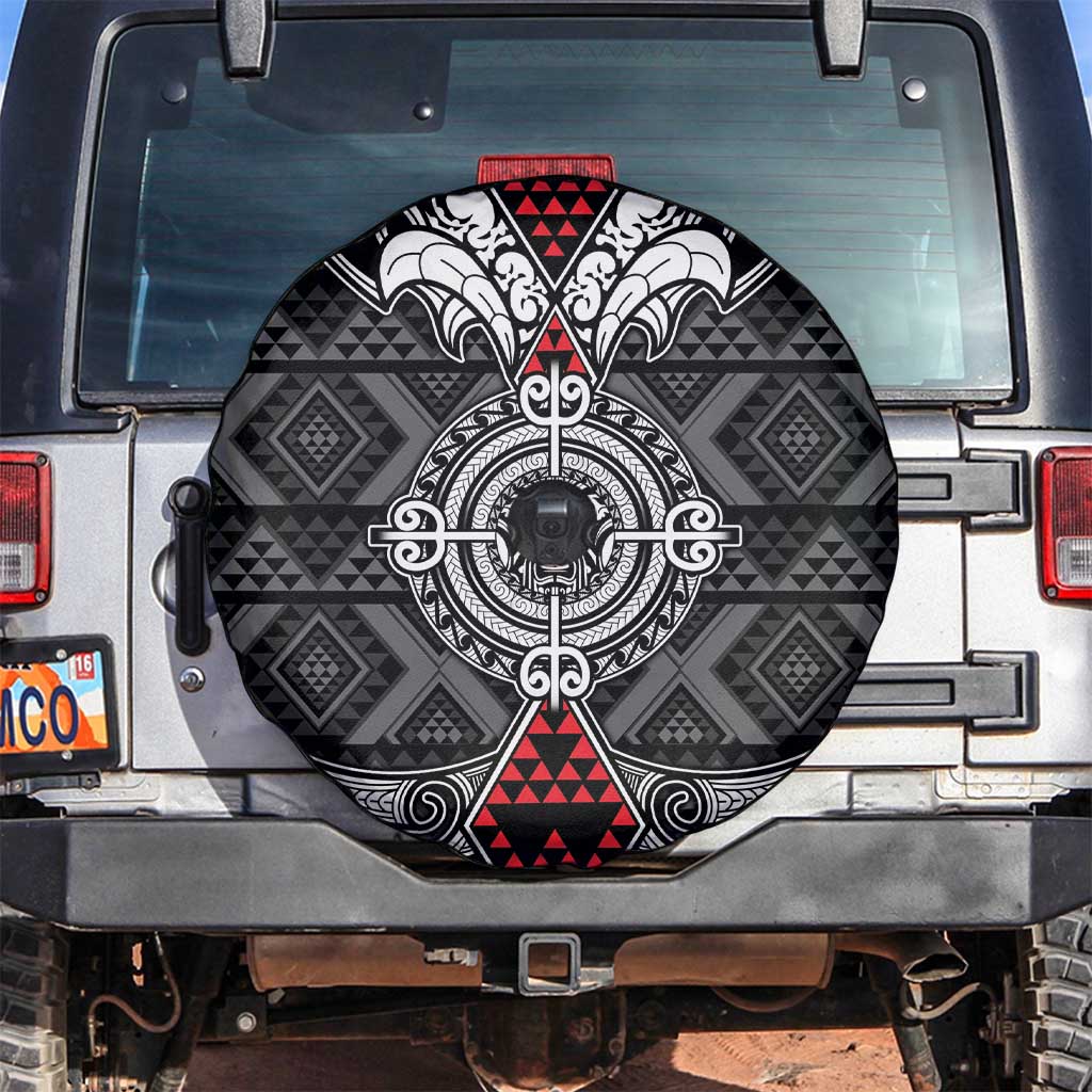 Black Aotearoa Taniko Motif Spare Tire Cover Vintage Maori New Zealand Tribal Art Pattern