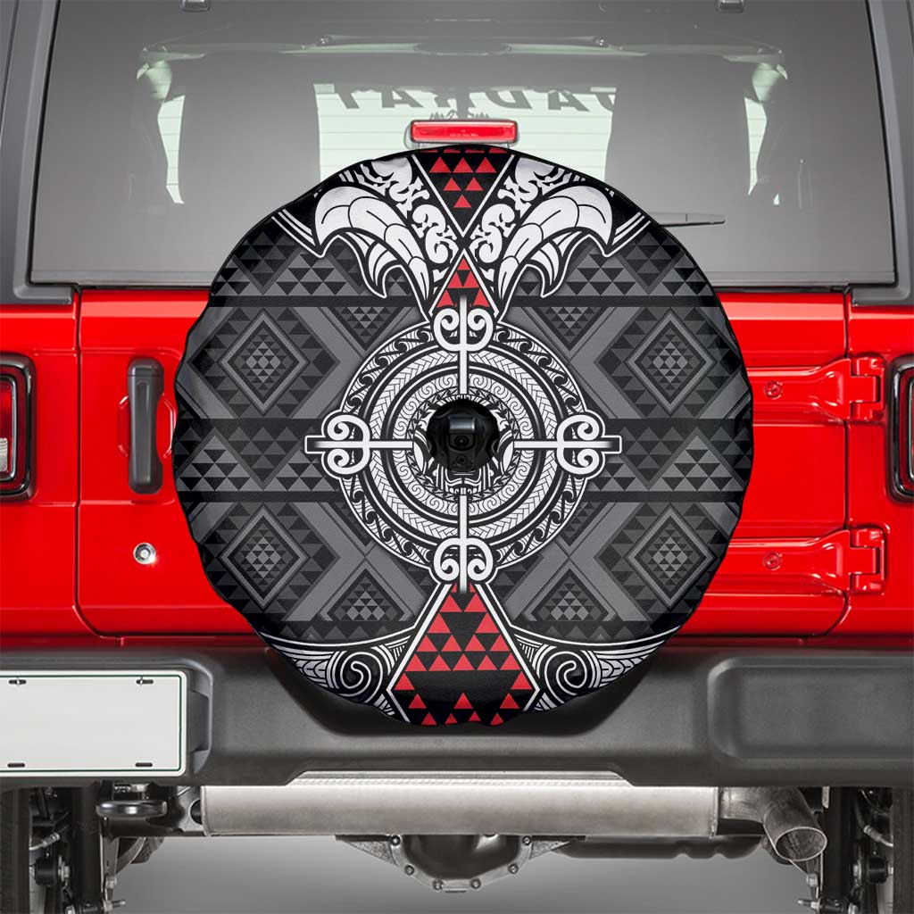 Black Aotearoa Taniko Motif Spare Tire Cover Vintage Maori New Zealand Tribal Art Pattern LT9 - Polynesian Pride