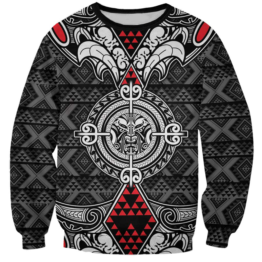 Black Aotearoa Tanilo Motif Sweatshirt Vintage Maori New Zealand Tribal Art Pattern LT9 Unisex Black - Polynesian Pride