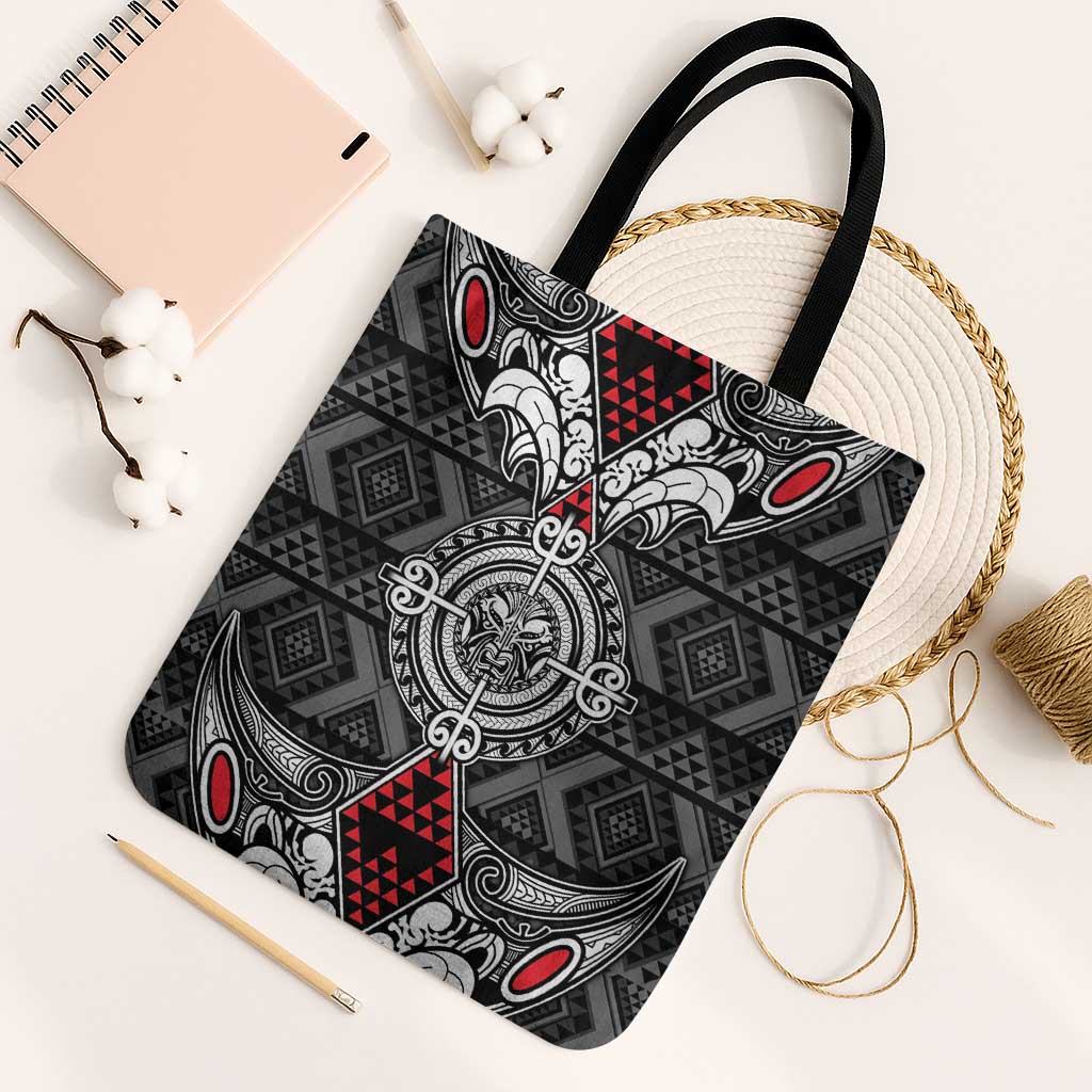 Black Aotearoa Taniko Motif Tote Bag Vintage Maori New Zealand Tribal Art Pattern - Polynesian Pride