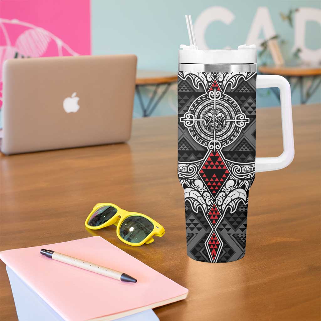 Black Aotearoa Taniko Motif Tumbler With Handle Vintage Maori New Zealand Tribal Art Pattern