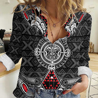 Black Aotearoa Tanilo Motif Women Casual Shirt Vintage Maori New Zealand Tribal Art Pattern LT9 Female Black - Polynesian Pride