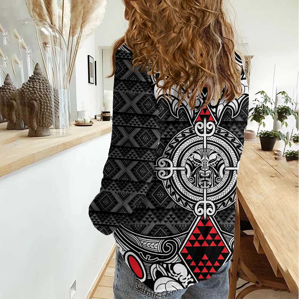 Black Aotearoa Tanilo Motif Women Casual Shirt Vintage Maori New Zealand Tribal Art Pattern LT9 - Polynesian Pride
