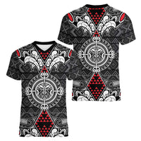 Black Aotearoa Tanilo Motif Women V-Neck T-Shirt Vintage Maori New Zealand Tribal Art Pattern