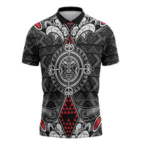 Black Aotearoa Taniko Motif Zipper Polo Shirt Vintage Maori New Zealand Tribal Art Pattern LT9 Black - Polynesian Pride