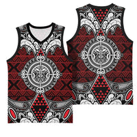 Red Aotearoa Taniko Motif Basketball Jersey Vintage Maori New Zealand Tribal Art Pattern - Polynesian Pride