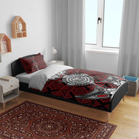 Red Aotearoa Taniko Motif Bedding Set Vintage Maori New Zealand Tribal Art Pattern