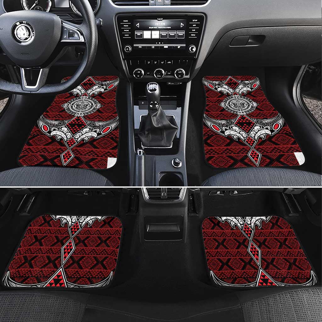 Red Aotearoa Taniko Motif Car Mats Vintage Maori New Zealand Tribal Art Pattern
