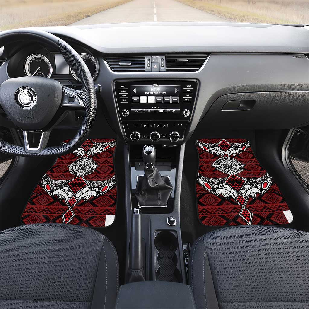 Red Aotearoa Taniko Motif Car Mats Vintage Maori New Zealand Tribal Art Pattern