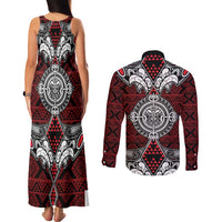 Red Aotearoa Tanilo Motif Couples Matching Tank Maxi Dress and Long Sleeve Button Shirt Vintage Maori New Zealand Tribal Art Pattern LT9 - Polynesian Pride