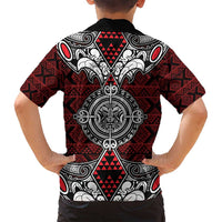 Red Aotearoa Tanilo Motif Family Matching Long Sleeve Bodycon Dress and Hawaiian Shirt Vintage Maori New Zealand Tribal Art Pattern LT9 - Polynesian Pride