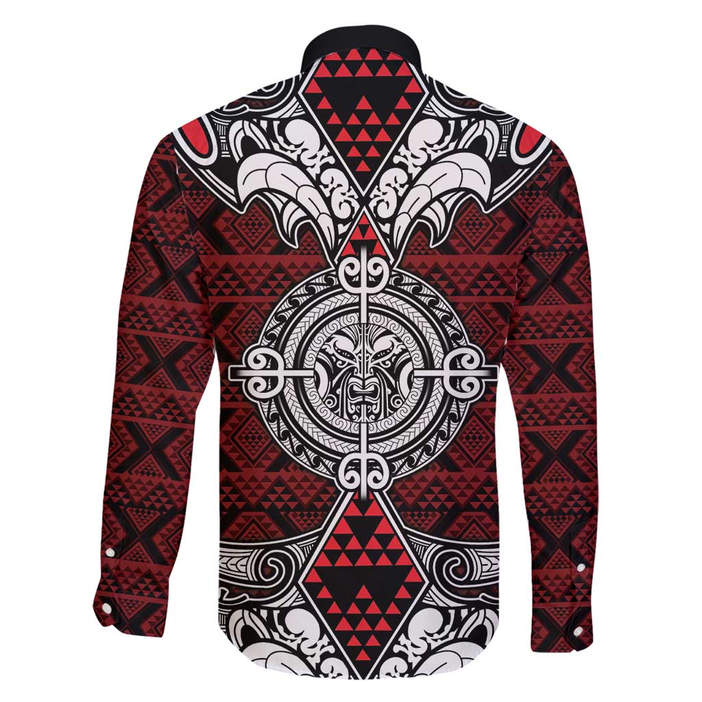 Red Aotearoa Tanilo Motif Family Matching Long Sleeve Bodycon Dress and Hawaiian Shirt Vintage Maori New Zealand Tribal Art Pattern LT9 - Polynesian Pride