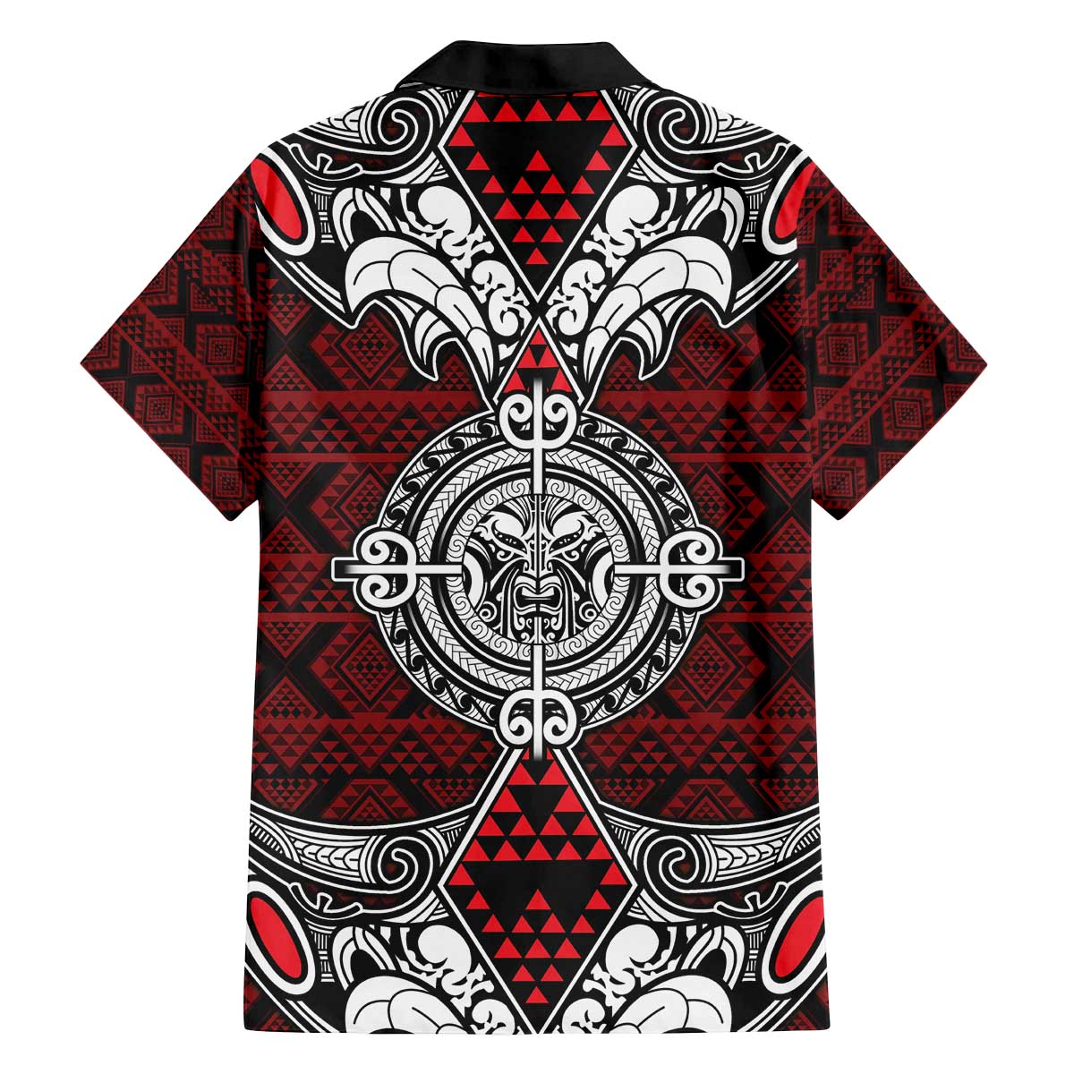 Red Aotearoa Tanilo Motif Family Matching Off The Shoulder Long Sleeve Dress and Hawaiian Shirt Vintage Maori New Zealand Tribal Art Pattern LT9 - Polynesian Pride