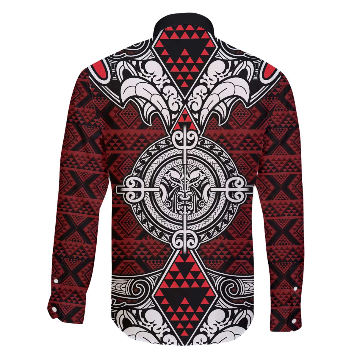 Red Aotearoa Tanilo Motif Family Matching Off The Shoulder Long Sleeve Dress and Hawaiian Shirt Vintage Maori New Zealand Tribal Art Pattern LT9 - Polynesian Pride