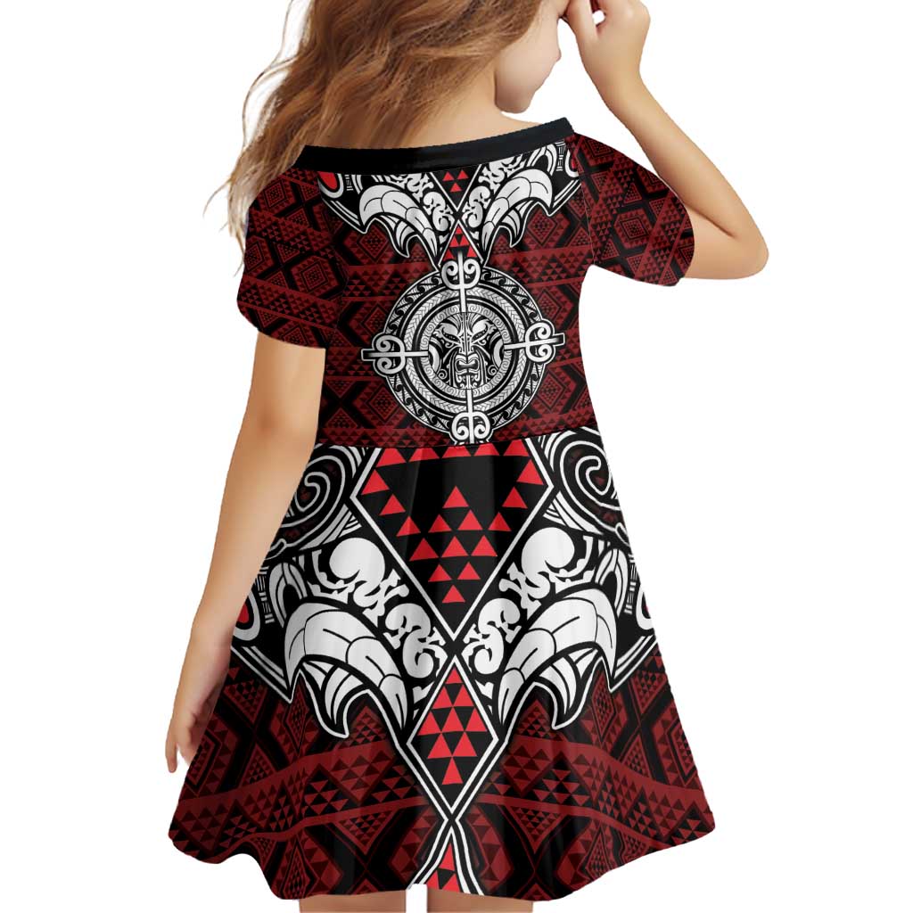 Red Aotearoa Tanilo Motif Family Matching Off Shoulder Short Dress and Hawaiian Shirt Vintage Maori New Zealand Tribal Art Pattern LT9 - Polynesian Pride