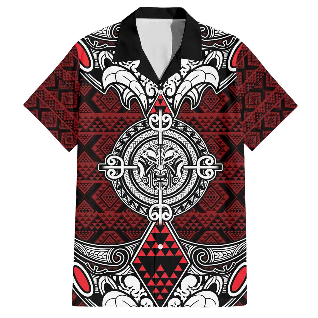 Red Aotearoa Tanilo Motif Family Matching Off Shoulder Short Dress and Hawaiian Shirt Vintage Maori New Zealand Tribal Art Pattern LT9 Dad's Shirt - Short Sleeve Red - Polynesian Pride
