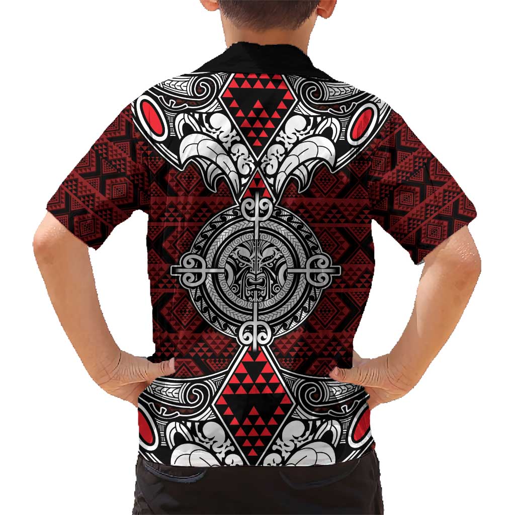 Red Aotearoa Tanilo Motif Family Matching Short Sleeve Bodycon Dress and Hawaiian Shirt Vintage Maori New Zealand Tribal Art Pattern LT9 - Polynesian Pride