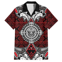 Red Aotearoa Tanilo Motif Family Matching Summer Maxi Dress and Hawaiian Shirt Vintage Maori New Zealand Tribal Art Pattern LT9 Dad's Shirt - Short Sleeve Red - Polynesian Pride