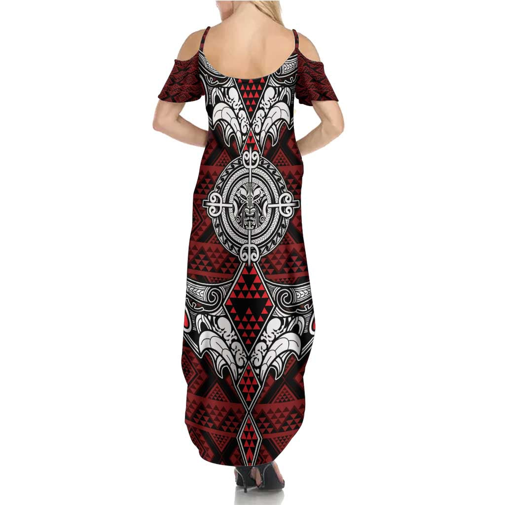 Red Aotearoa Tanilo Motif Family Matching Summer Maxi Dress and Hawaiian Shirt Vintage Maori New Zealand Tribal Art Pattern LT9 - Polynesian Pride