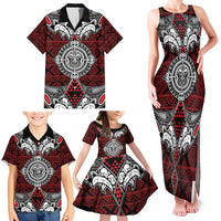 Red Aotearoa Tanilo Motif Family Matching Tank Maxi Dress and Hawaiian Shirt Vintage Maori New Zealand Tribal Art Pattern LT9 - Polynesian Pride