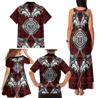 Red Aotearoa Tanilo Motif Family Matching Tank Maxi Dress and Hawaiian Shirt Vintage Maori New Zealand Tribal Art Pattern LT9 - Polynesian Pride