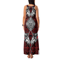 Red Aotearoa Tanilo Motif Family Matching Tank Maxi Dress and Hawaiian Shirt Vintage Maori New Zealand Tribal Art Pattern LT9 - Polynesian Pride