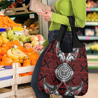 Red Aotearoa Taniko Motif Grocery Bag Vintage Maori New Zealand Tribal Art Pattern
