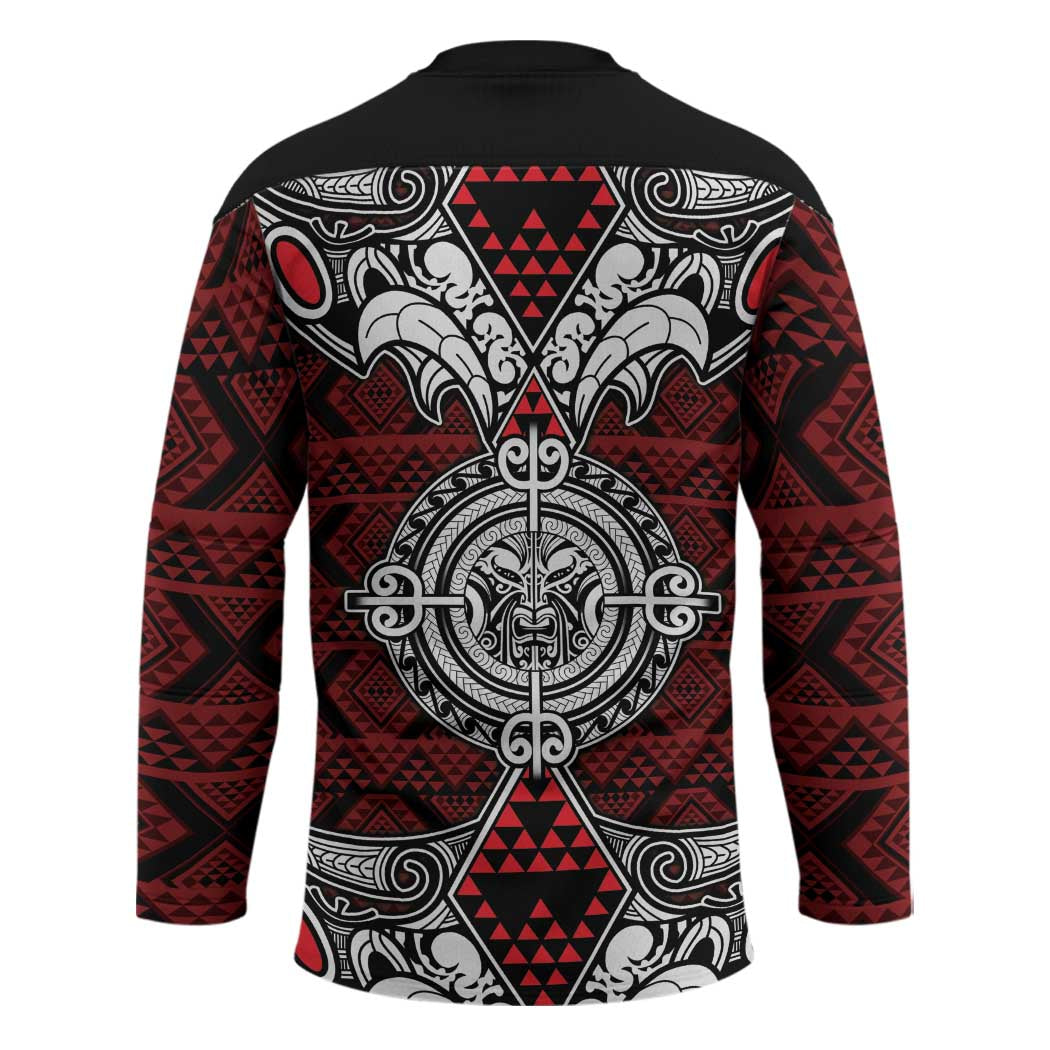 Red Aotearoa Taniko Motif Hockey Jersey Vintage Maori New Zealand Tribal Art Pattern - Polynesian Pride