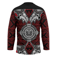 Red Aotearoa Taniko Motif Hockey Jersey Vintage Maori New Zealand Tribal Art Pattern - Polynesian Pride