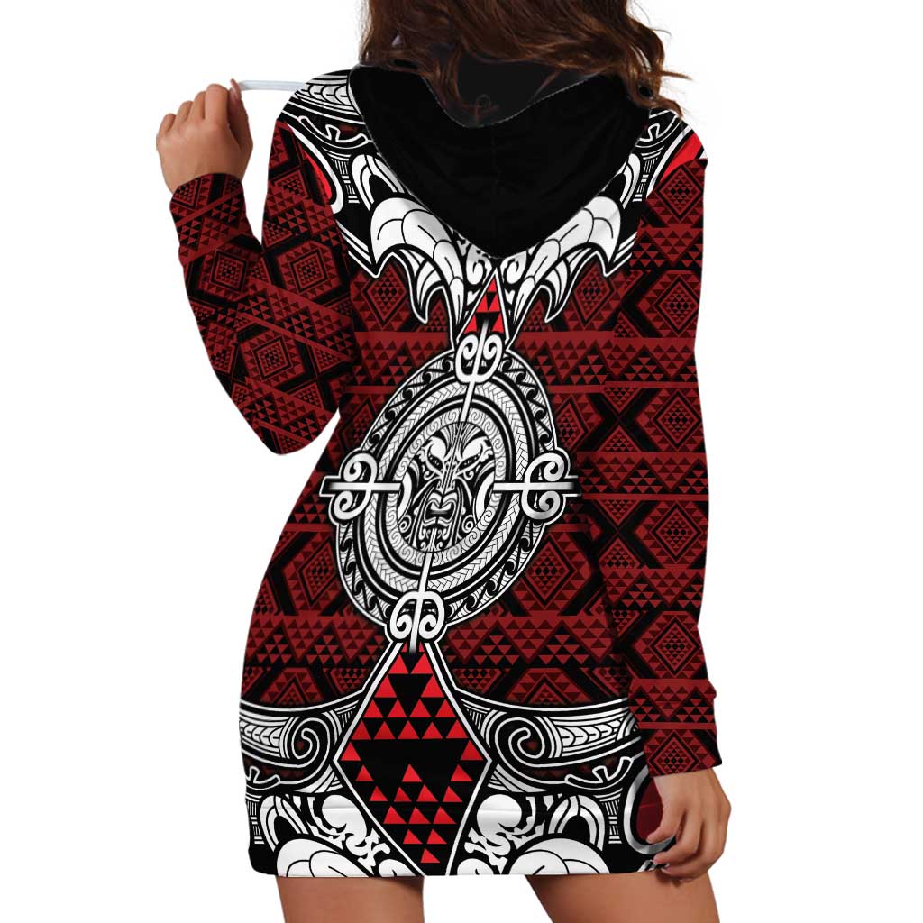 Red Aotearoa Tanilo Motif Hoodie Dress Vintage Maori New Zealand Tribal Art Pattern