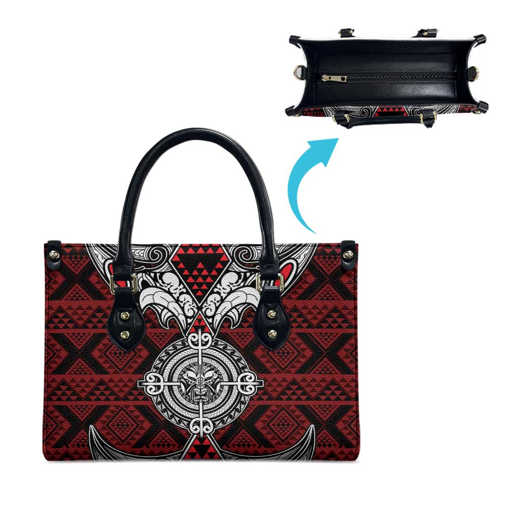 Red Aotearoa Taniko Motif Leather Bag Vintage Maori New Zealand Tribal Art Pattern - Polynesian Pride