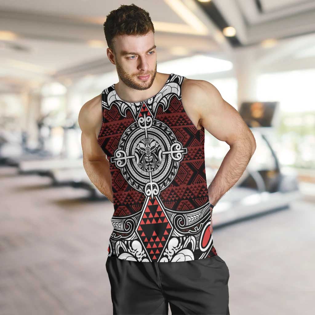 Red Aotearoa Tanilo Motif Men Tank Top Vintage Maori New Zealand Tribal Art Pattern