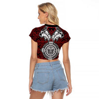 Red Aotearoa Tanilo Motif Raglan Cropped T Shirt Vintage Maori New Zealand Tribal Art Pattern