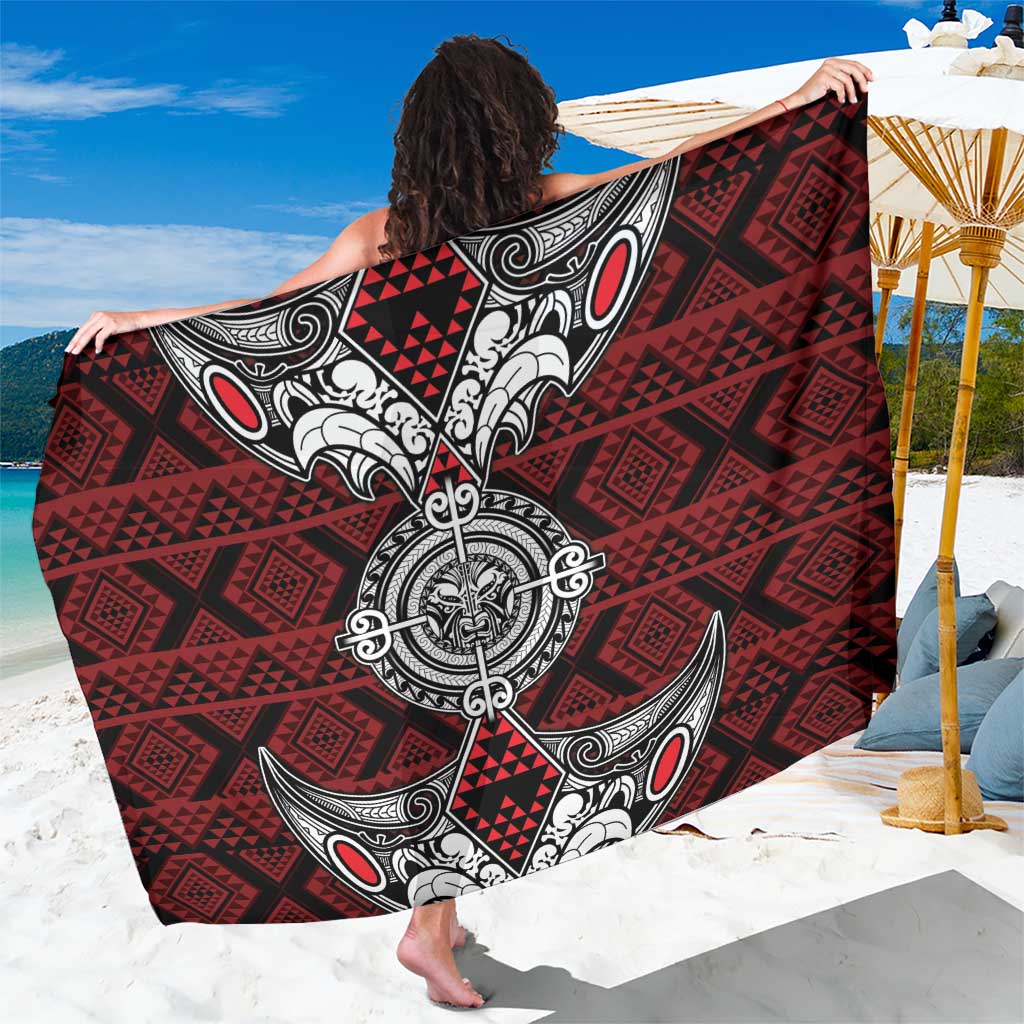 Red Aotearoa Taniko Motif Sarong Vintage Maori New Zealand Tribal Art Pattern