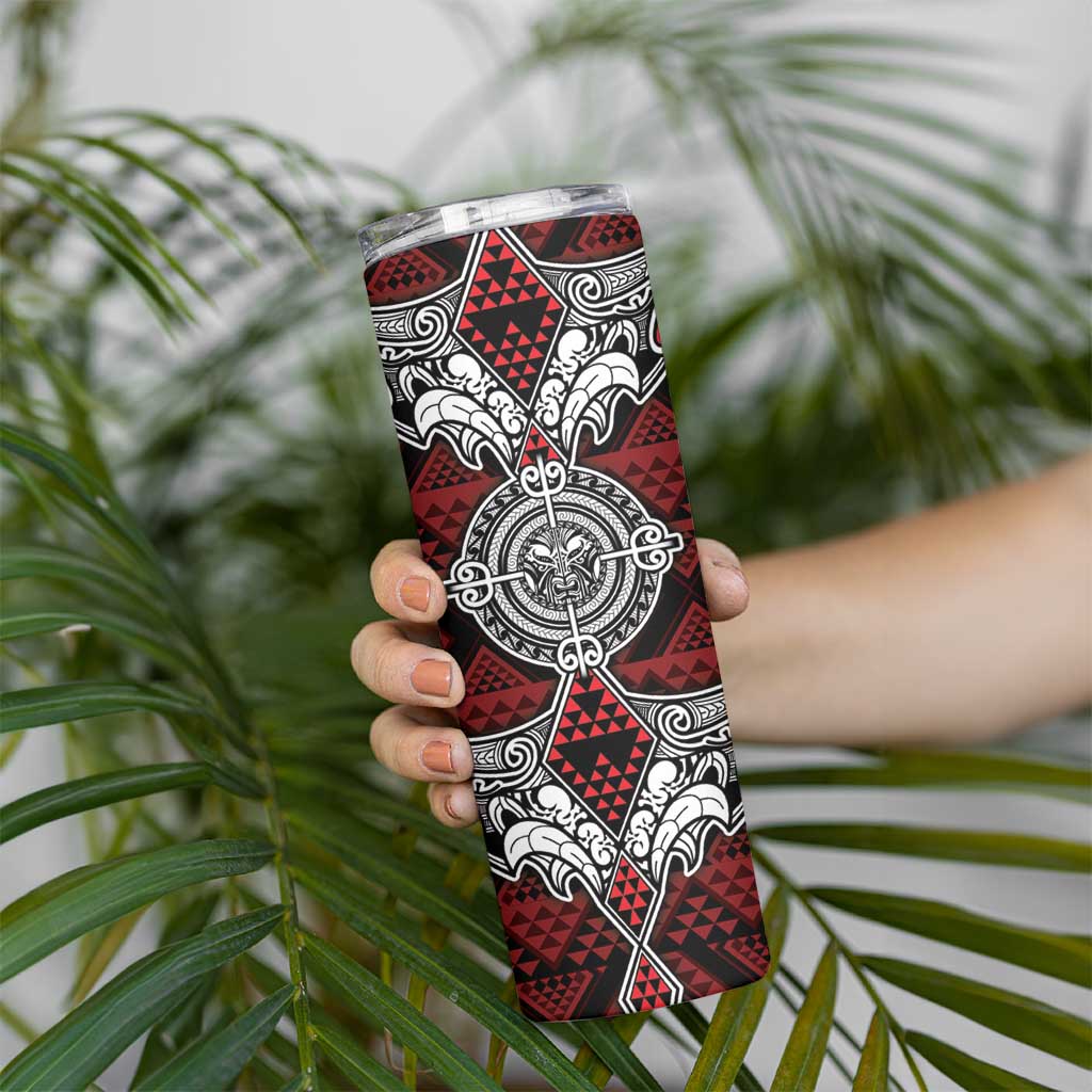 Red Aotearoa Taniko Motif Skinny Tumbler Vintage Maori New Zealand Tribal Art Pattern LT9 - Polynesian Pride