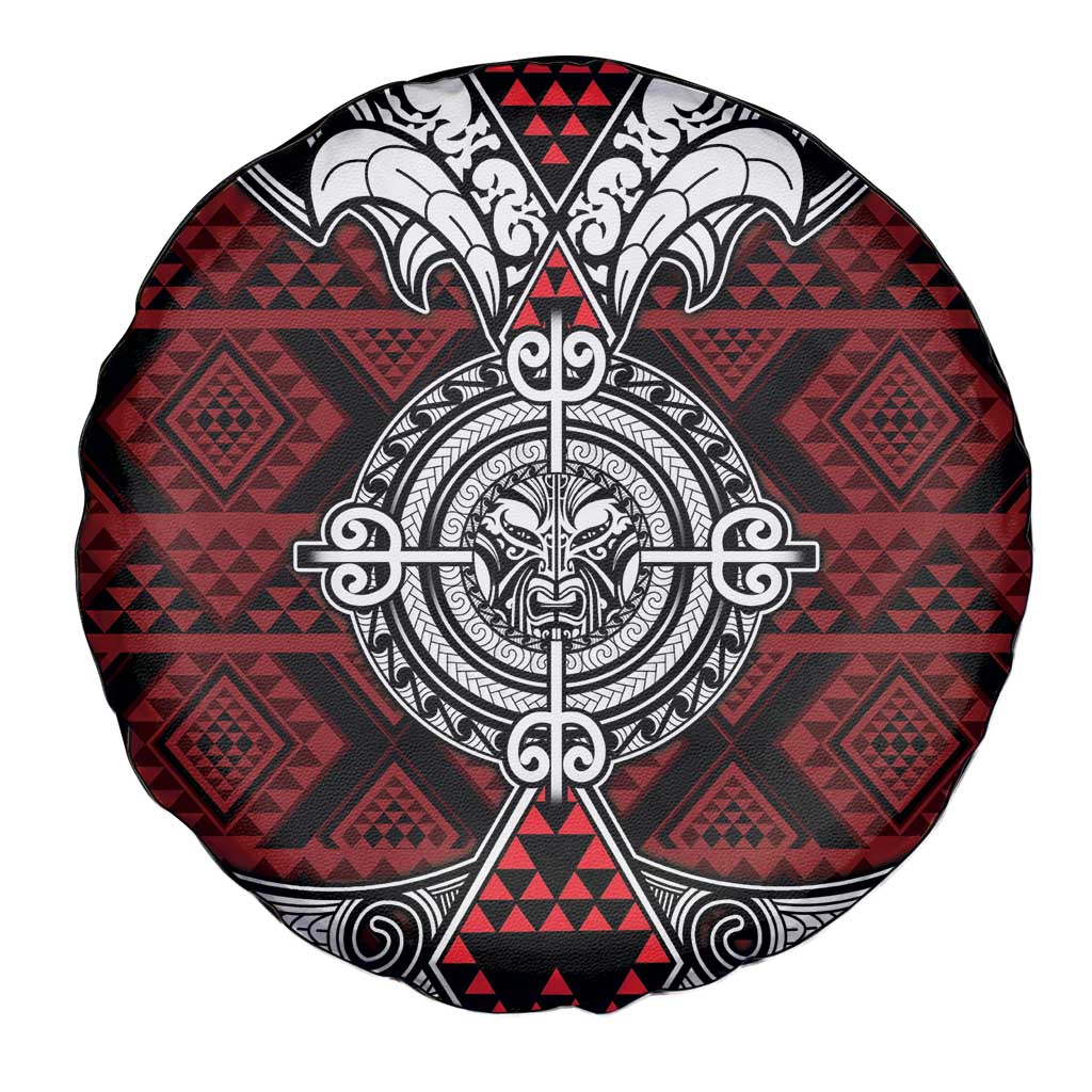 Red Aotearoa Taniko Motif Spare Tire Cover Vintage Maori New Zealand Tribal Art Pattern LT9 - Polynesian Pride