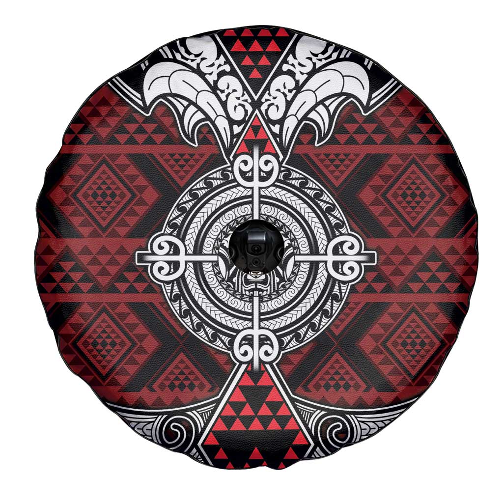 Red Aotearoa Taniko Motif Spare Tire Cover Vintage Maori New Zealand Tribal Art Pattern LT9 - Polynesian Pride