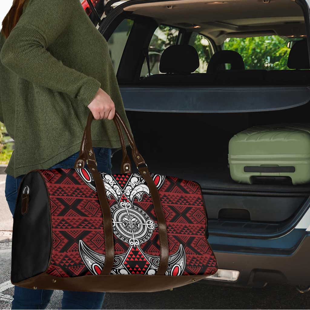 Red Aotearoa Taniko Motif Travel Bag Vintage Maori New Zealand Tribal Art Pattern - Polynesian Pride