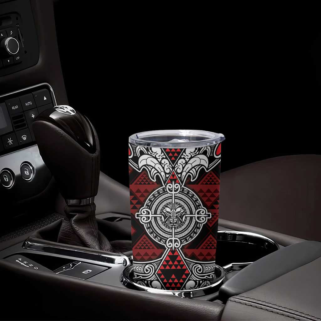 Red Aotearoa Taniko Motif Tumbler Cup Vintage Maori New Zealand Tribal Art Pattern