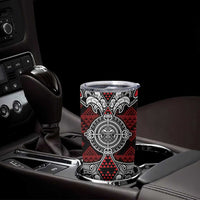 Red Aotearoa Taniko Motif Tumbler Cup Vintage Maori New Zealand Tribal Art Pattern