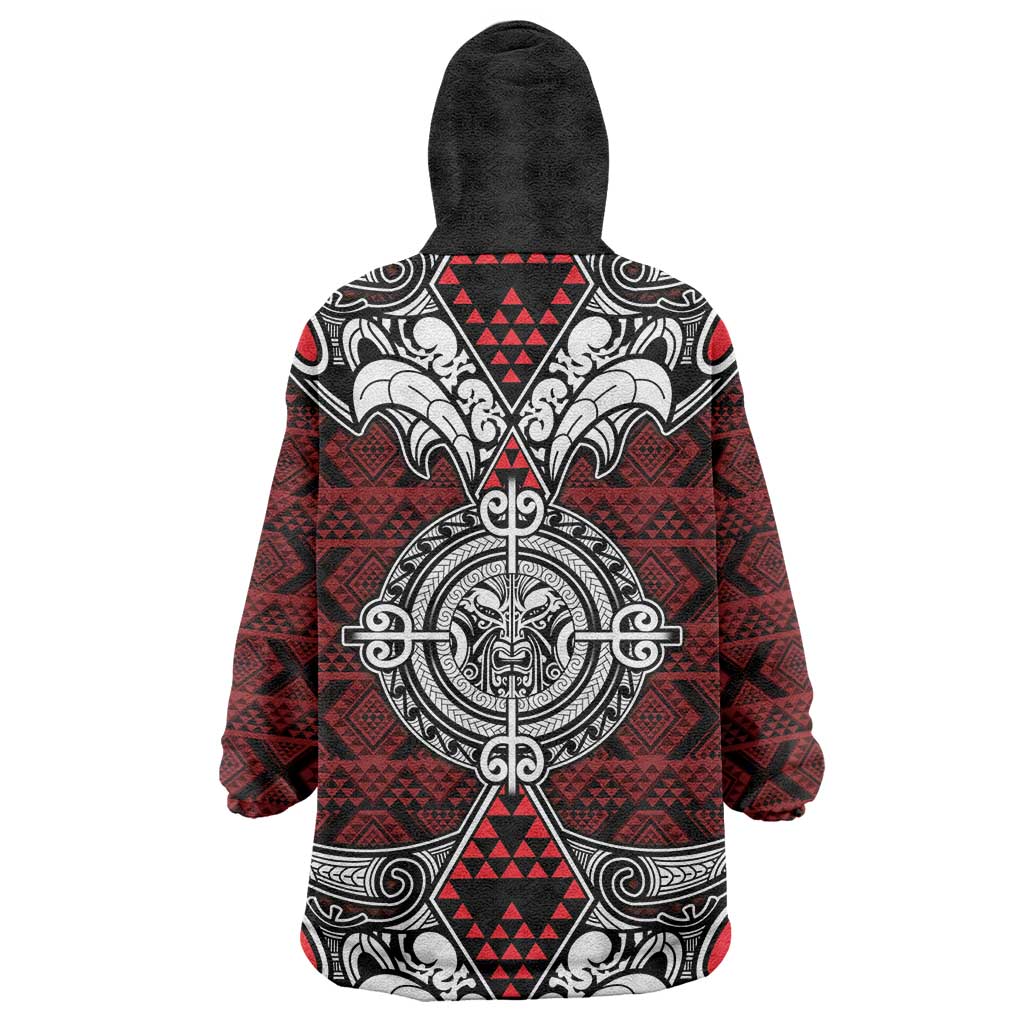Red Aotearoa Tanilo Motif Wearable Blanket Hoodie Vintage Maori New Zealand Tribal Art Pattern LT9 - Polynesian Pride