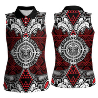Red Aotearoa Tanilo Motif Women Sleeveless Polo Shirt Vintage Maori New Zealand Tribal Art Pattern